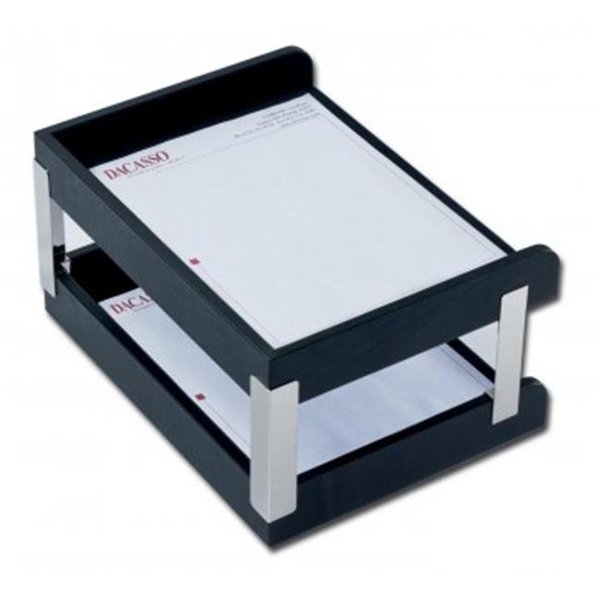 Eva-Dry/Momentum Sales & Mktg Dacasso a1073 Leather Double Side-Load Letter Trays with Silver Posts - Black a1073